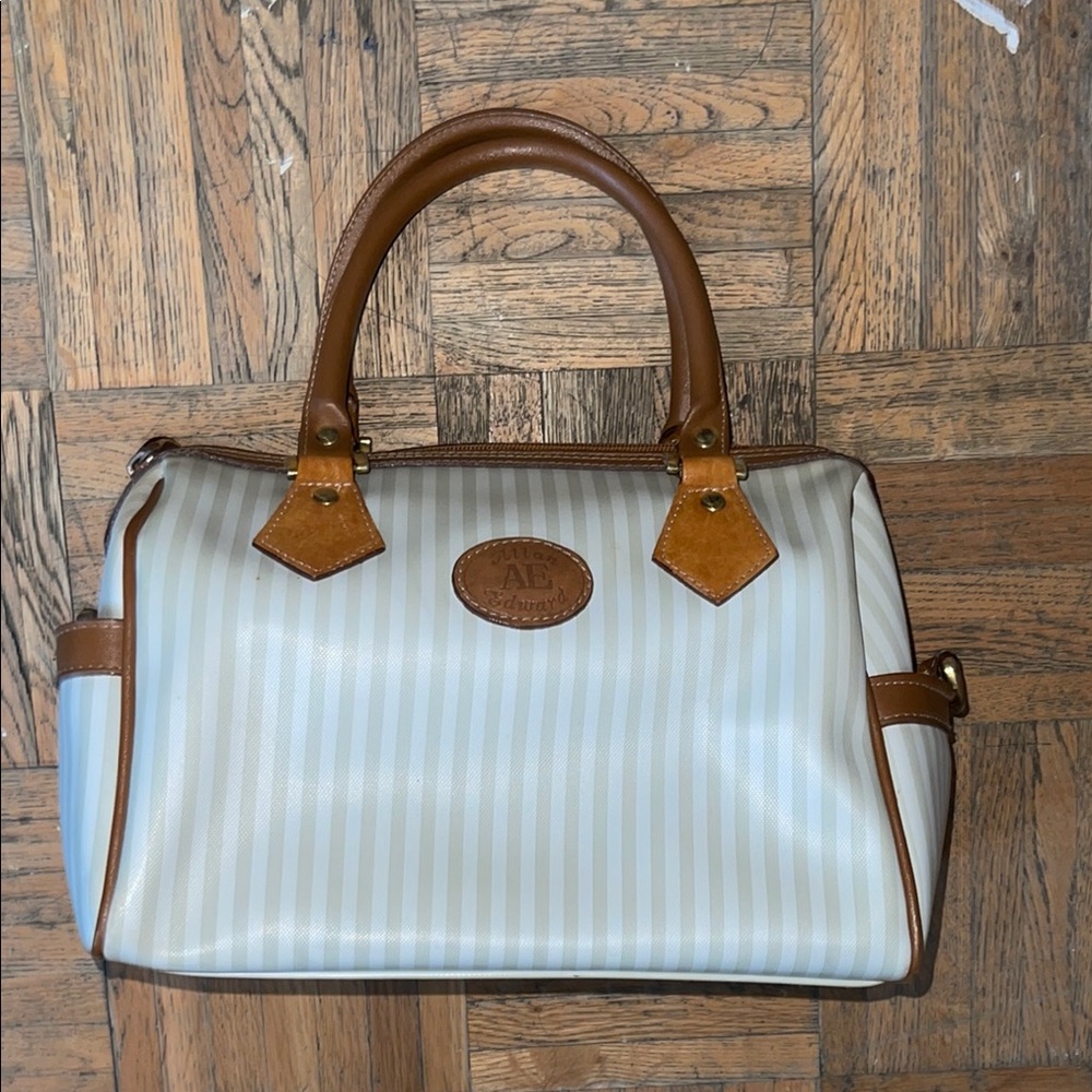 Elegant Striped Handbag - Brown and Cream